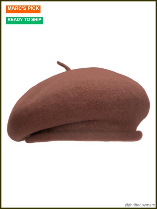 100% Wool Beret Hat Adjustable Headband Handmade Rolled Brim Unisex